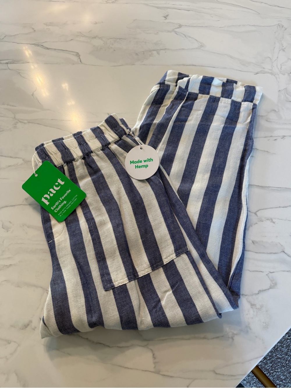 Pact Blue and White Striped Hemp-Blend Women’s Ankle Pants
